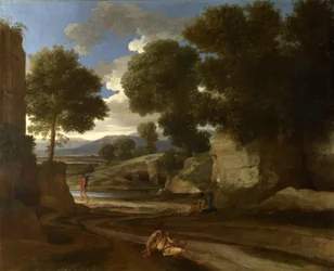 Paesaggio con viaggiatori che riposano, c.1638